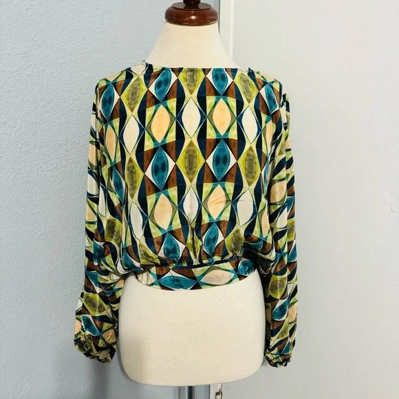Zara Multicolored Round Neck Bohemian Printed Open Back Tied Top Sz M - Picture 8 of 15